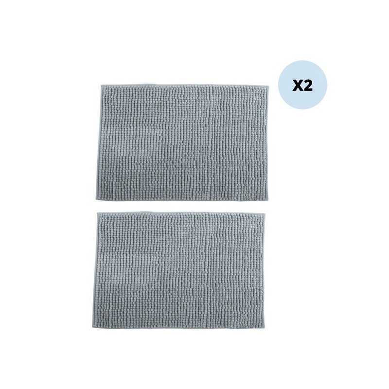 MSV 2er Set Badematte CHENILLE Mikrofaser 50x80cm Hellgrau