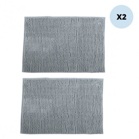 MSV 2er Set Badematte CHENILLE Mikrofaser 50x80cm Hellgrau