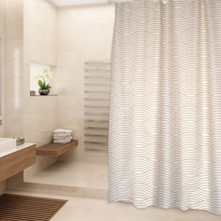 Tenda da doccia Poliestere WAVE 180x200cm QUALITÀ PREMIUM Beige - Anelli inclusi MSV