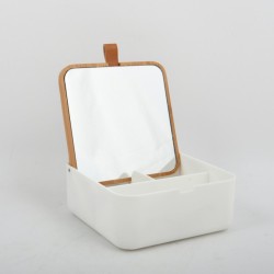 Spirella Boîte à bijoux avec miroir Bambou & PS carré ALAIS Blanc