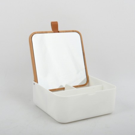 Spirella Mirror & Jewelery Box Square PS & Bamboo ALAIS White