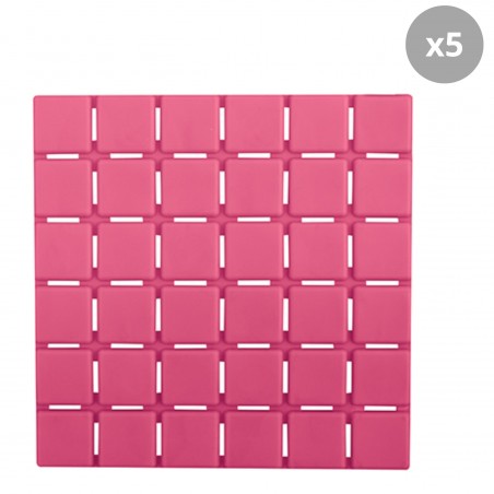 Lot de 5 Tapis antidérapants de douche ou baignoire Caoutchouc QUADRO 13x13cm Fushia MSV