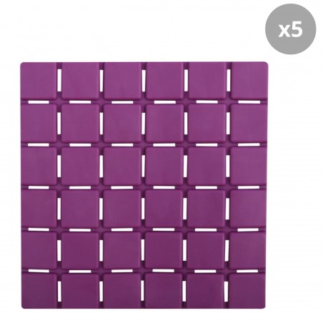 Lot de 5 Tapis antidérapants de douche ou baignoire Caoutchouc QUADRO 13x13cm Violet MSV