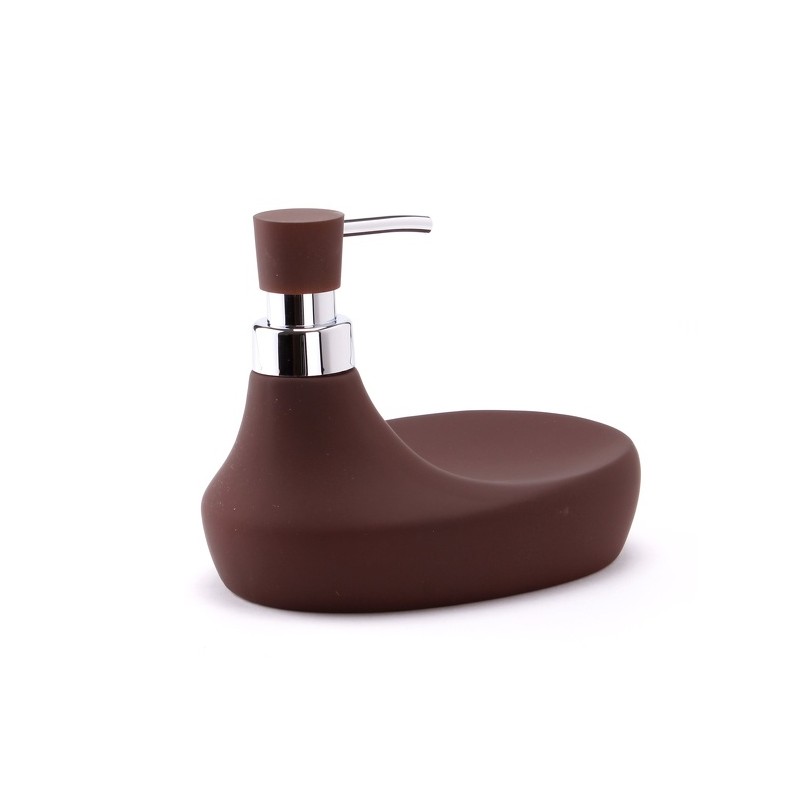 Soap dispenser & Ceramic Sponge Holder MARBELLA Chocolate MSV