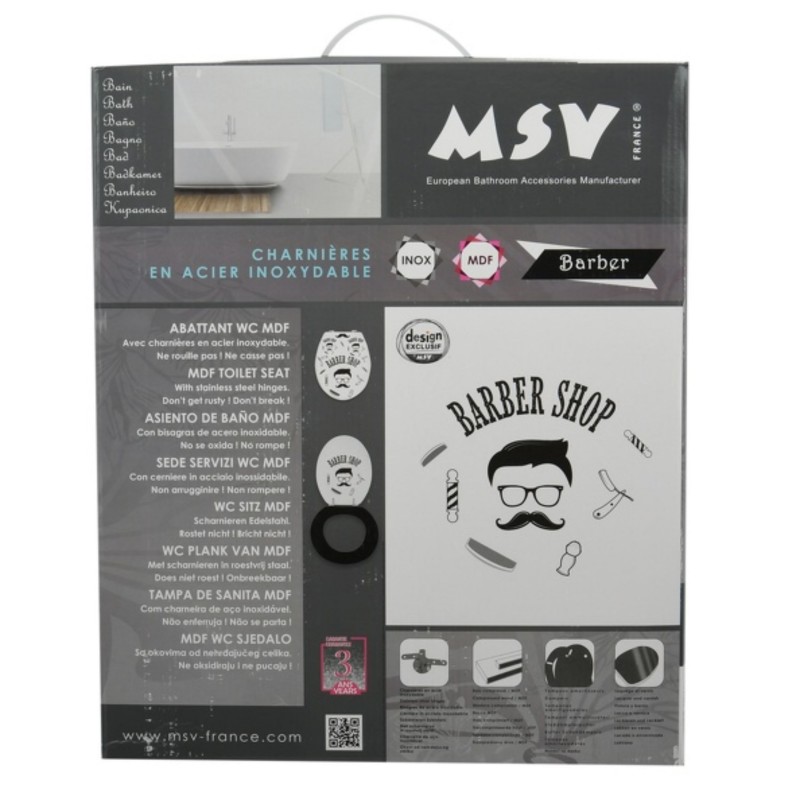 Sedile WC MDF Barber Grey & Black - Cerniere MSV in acciaio inox