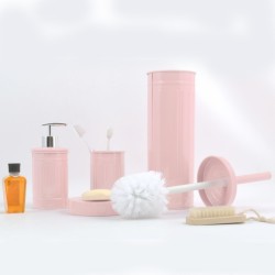 MSV Lot de 4 accessoires de salle de bain en Métal HABANA Rose Pastel