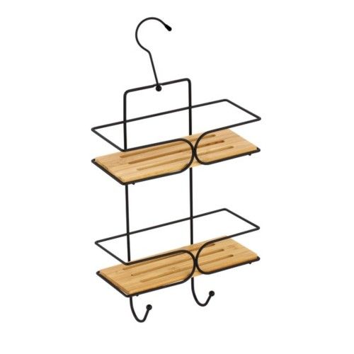 Etagère de douche 2 niveaux KIM Bambou & Acier Noir MSV