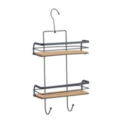 Etagère de douche 2 niveaux KIM Bambou & Acier Noir mat MSV