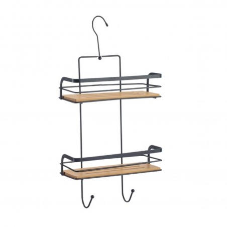 Etagère de douche 2 niveaux KIM Bambou & Acier Noir mat MSV