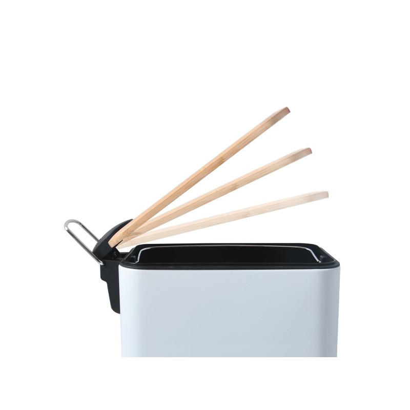 Poubelle à  pédale Acier & Bambou ERIK 5L Blanc mat Spirella