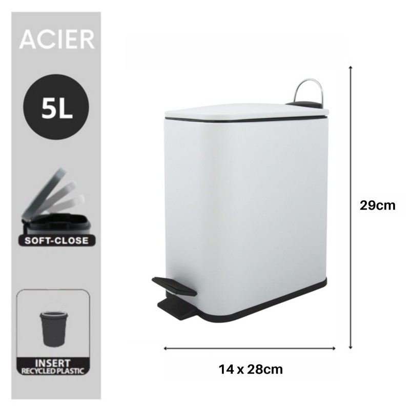 Pattumiera a pedale Steel ERIK 5L Spirella bianco opaco
