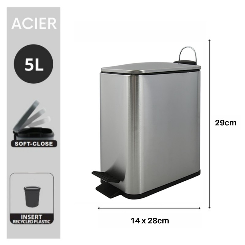 Poubelle à  pédale Acier ERIK 5L Brossé Spirella