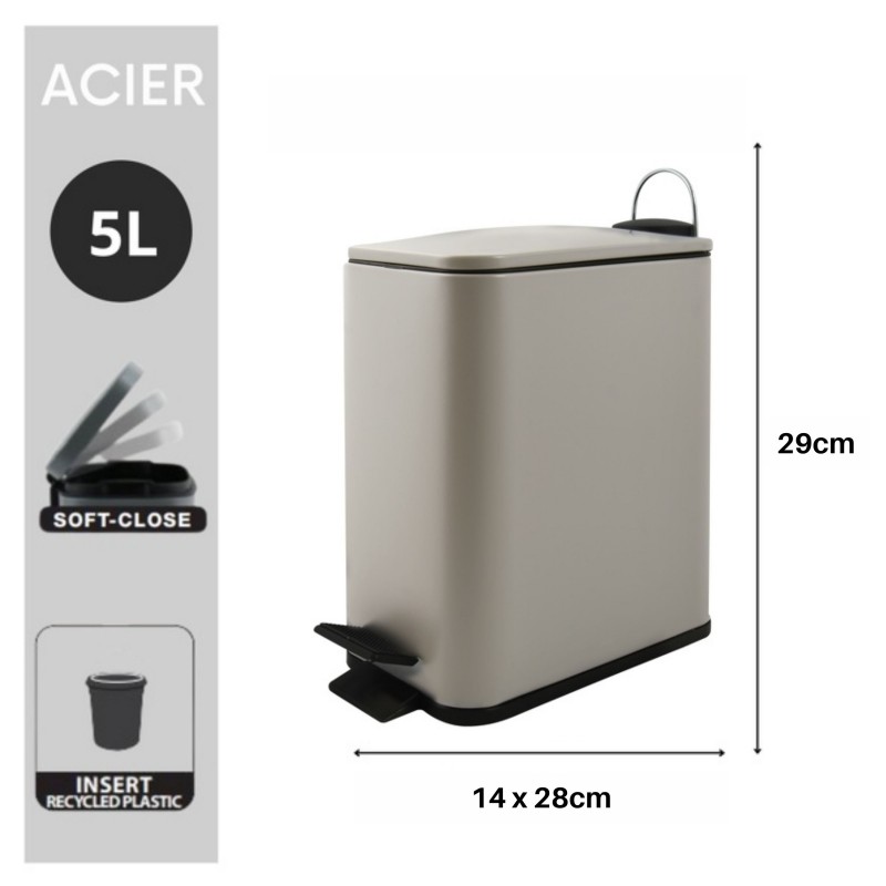 Poubelle à  pédale Inox ERIK 5L Taupe mat Spirella