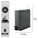 Poubelle à  pédale Inox ERIK 5L Gris mat Spirella