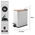 Papelera con pedal Acero y Bambú ERIK 5L Blanco mate Spirella