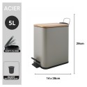 Poubelle à  pédale Acier & Bambou ERIK 5L Taupe mat Spirella