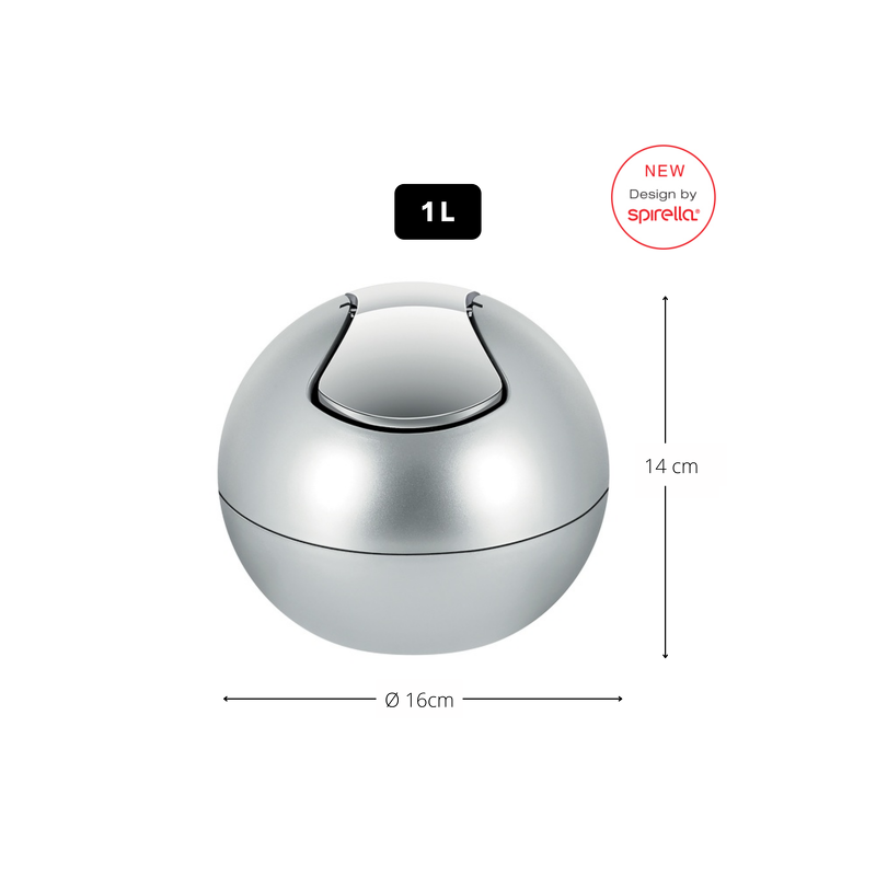 Poubelle à  bascule PP BOWL 1L Gris Silver Spirella