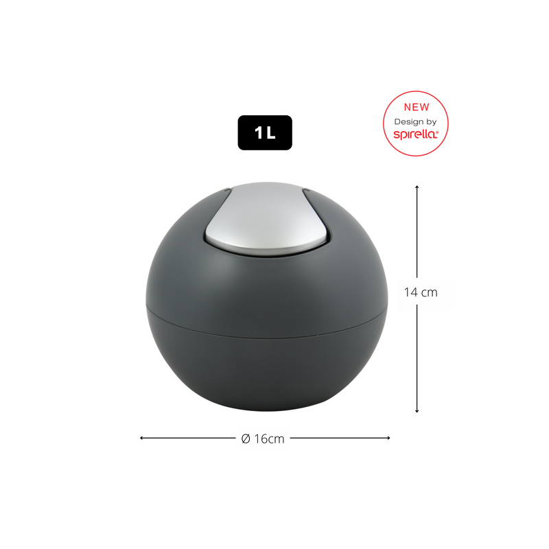 Poubelle à  bascule BOWL MATT 1L Gris foncé mat Spirella