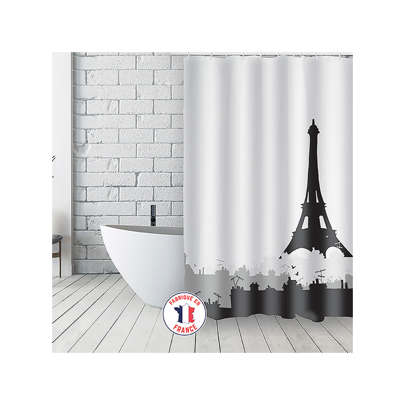 French Polyester Shower curtain 180x200cm TOITS PARISIENS Black & White MSV