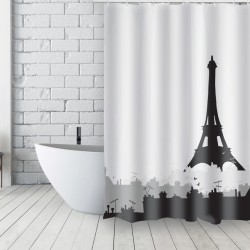 MSV Rideau de douche Français Polyester 180x200cm TOITS PARISIENS Noir & Blanc