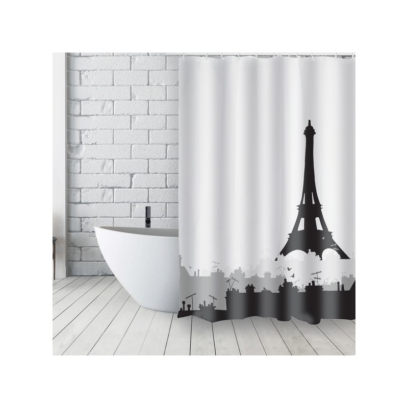 MSV Duschvorhang French Polyester 180x200cm DÄCHER PARISER Schwarz & Weiß