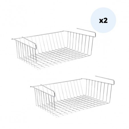 MSV Lot de 2 paniers de rangement sous étagère 38x26x14cm en Acier Chromé