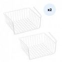 MSV Lot de 2 paniers de rangement sous étagère 30x25,5x14cm en Acier Blanc Mat