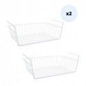 MSV Lot de 2 paniers de rangement sous étagère 38,5x25,5x14cm en Acier Blanc Mat
