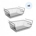 MSV Lot de 2 paniers de rangement sous étagère 40x27x17,5cm en Acier Noir Mat