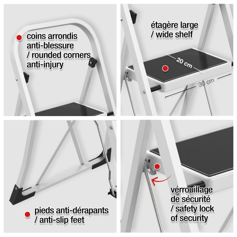 Taburete con escalón de acero antideslizante y plegable de 3 escalones Máx. 150 kg (46 x 71 x 105 cm) MSV