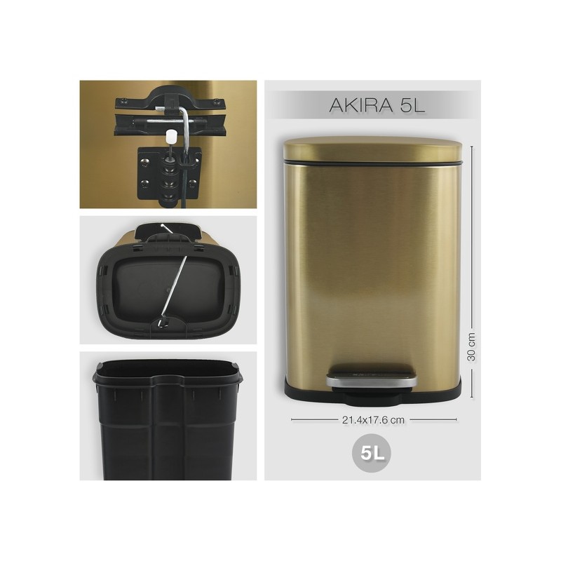 Pedal bin 5L Brushed Gold AKIRA Steel Spirella