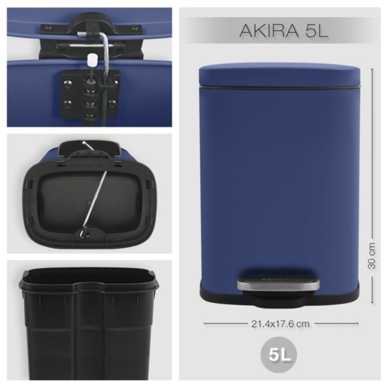 Poubelle à  pédale Acier AKIRA 5L Bleu mat Spirella