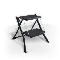 Marche Pied 2 marches pliant & anti-dérapant léger en Acier - Max 150kg - Noir mat MSV