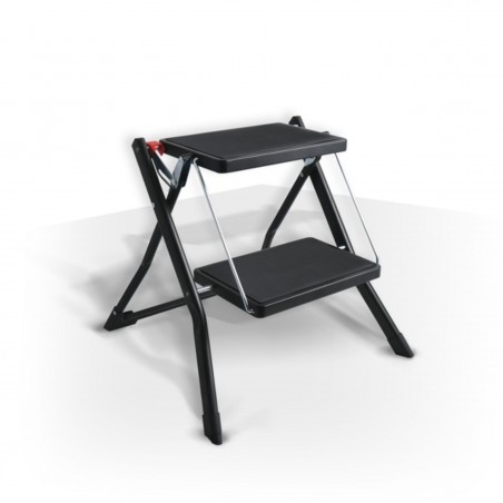 Marche Pied 2 marches pliant & anti-dérapant léger en Acier - Max 150kg - Noir mat MSV