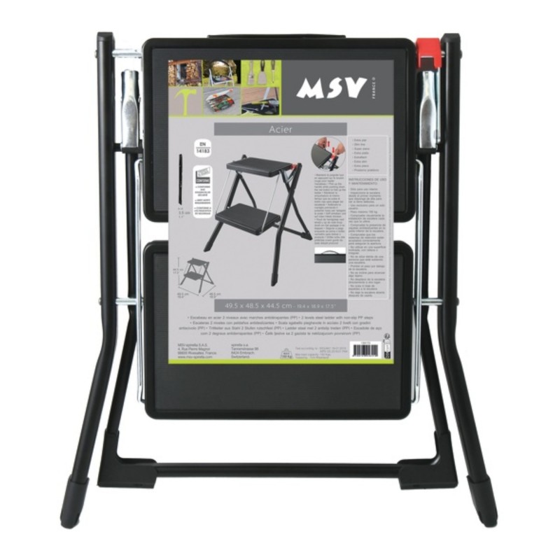 Gradino in acciaio leggero pieghevole e antiscivolo a 2 gradini - Max 150 kg - Nero opaco MSV