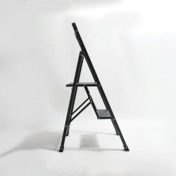 Escabeau 2 marches pliant anti-dérapant en Acier - Max 150kg (47,5x42,5x85cm) Noir mat MSV