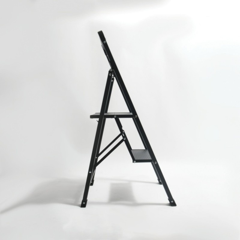 Escabeau 2 marches pliant anti-dérapant en Acier - Max 150kg (47,5x42,5x85cm) Noir mat MSV