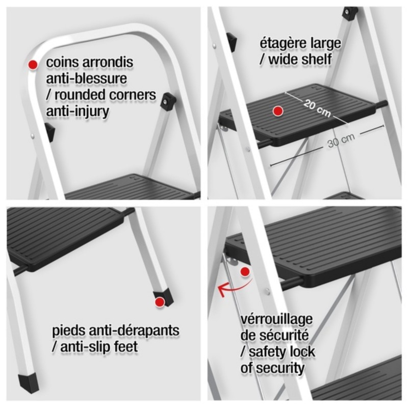 Escalera de tijera de acero plegable de 3 peldaños máx. 150 kg (46 x 71 x 105 cm) MSV