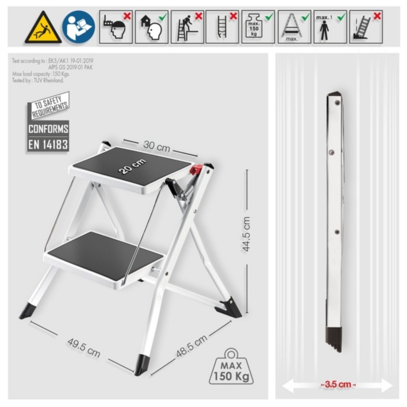 Piedino da passeggio 2 gradini in acciaio leggero pieghevole e antiscivolo Max 150 kg MSV