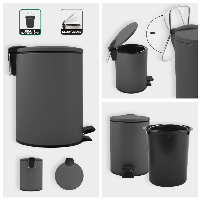 Papelera con pedal Acero ADELAR 3L Gris mate Spirella