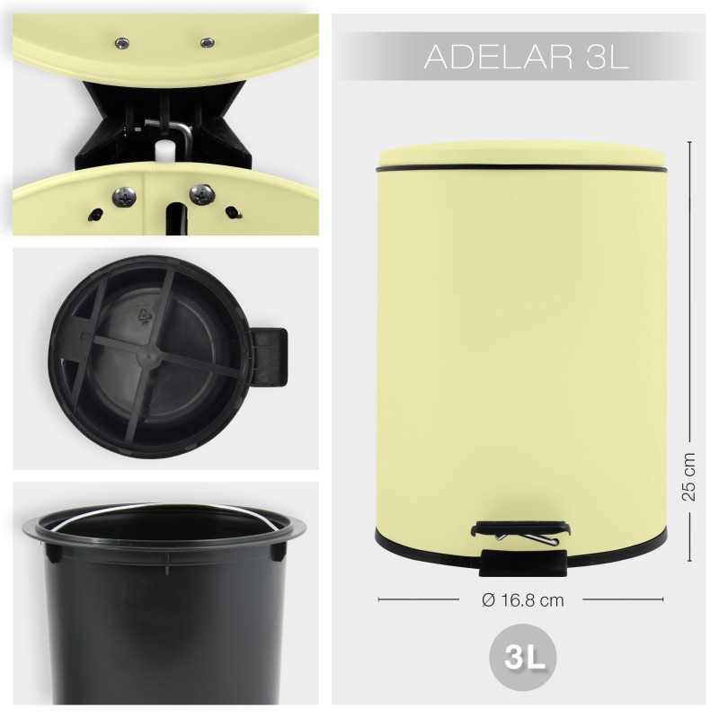 Poubelle à  pédale Acier ADELAR 3L Jaune mat Spirella