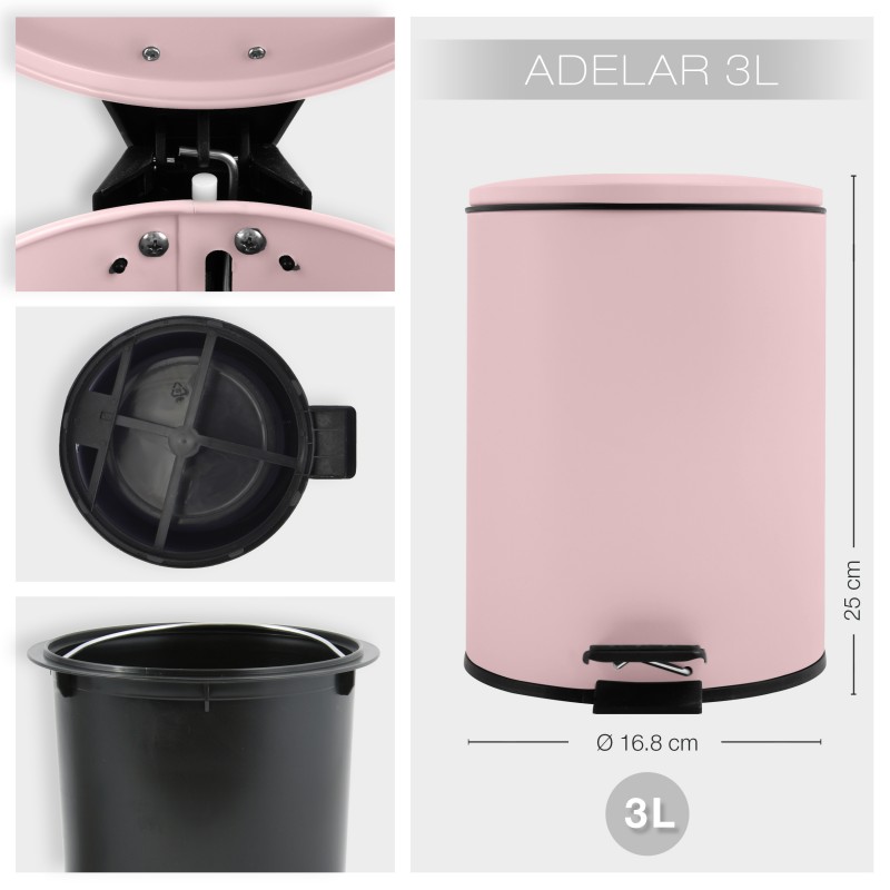 Papelera con pedal Acero ADELAR 3L Rosa mate Spirella