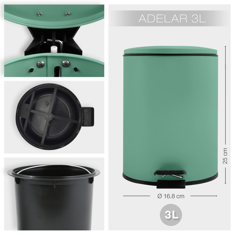 Spirella Poubelle à  pédale Acier ADELAR 3L Vert Mat
