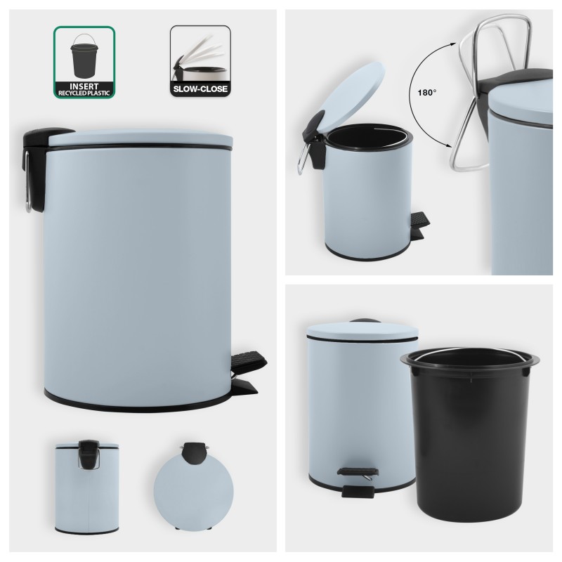 Poubelle à  pédale Acier ADELAR 5L Bleu Glace mat Spirella