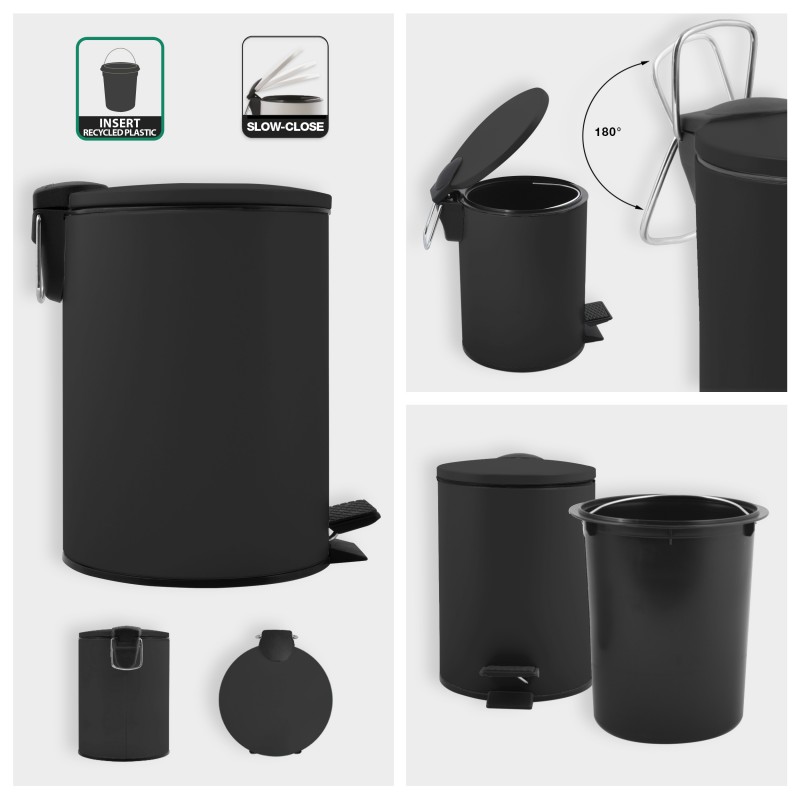 Poubelle à  pédale Acier ADELAR 5L Noir mat Spirella