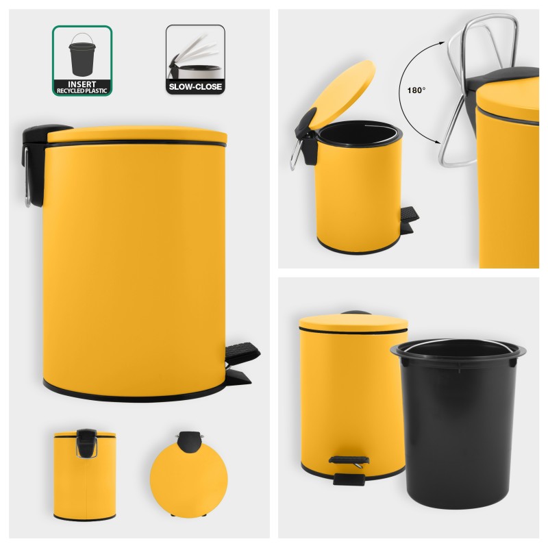 Papelera con pedal Acero ADELAR 3L Amarillo Sol Mate Spirella