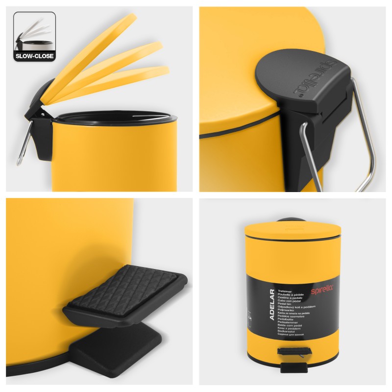 Poubelle à  pédale Acier ADELAR 3L Jaune Soleil mat Spirella