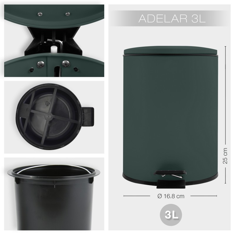 Spirella Poubelle à  pédale Acier ADELAR 3L Vert Foncé Mat