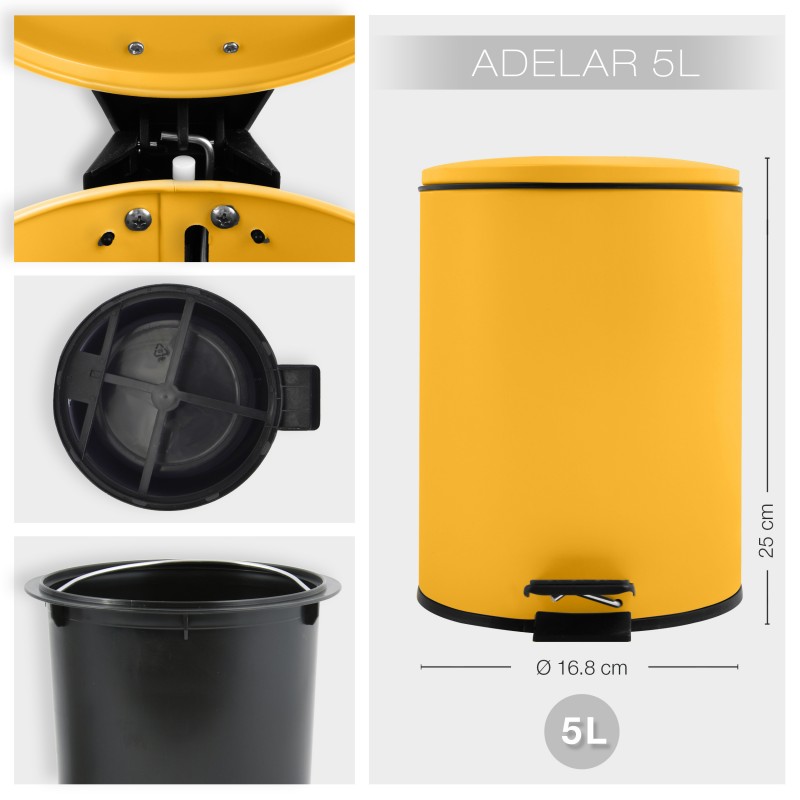 Poubelle à  pédale Acier ADELAR 5L Jaune Soleil mat Spirella