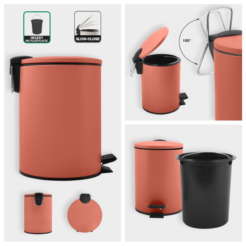 Poubelle à  pédale ADELAR 5L acier Terracotta mat Spirella